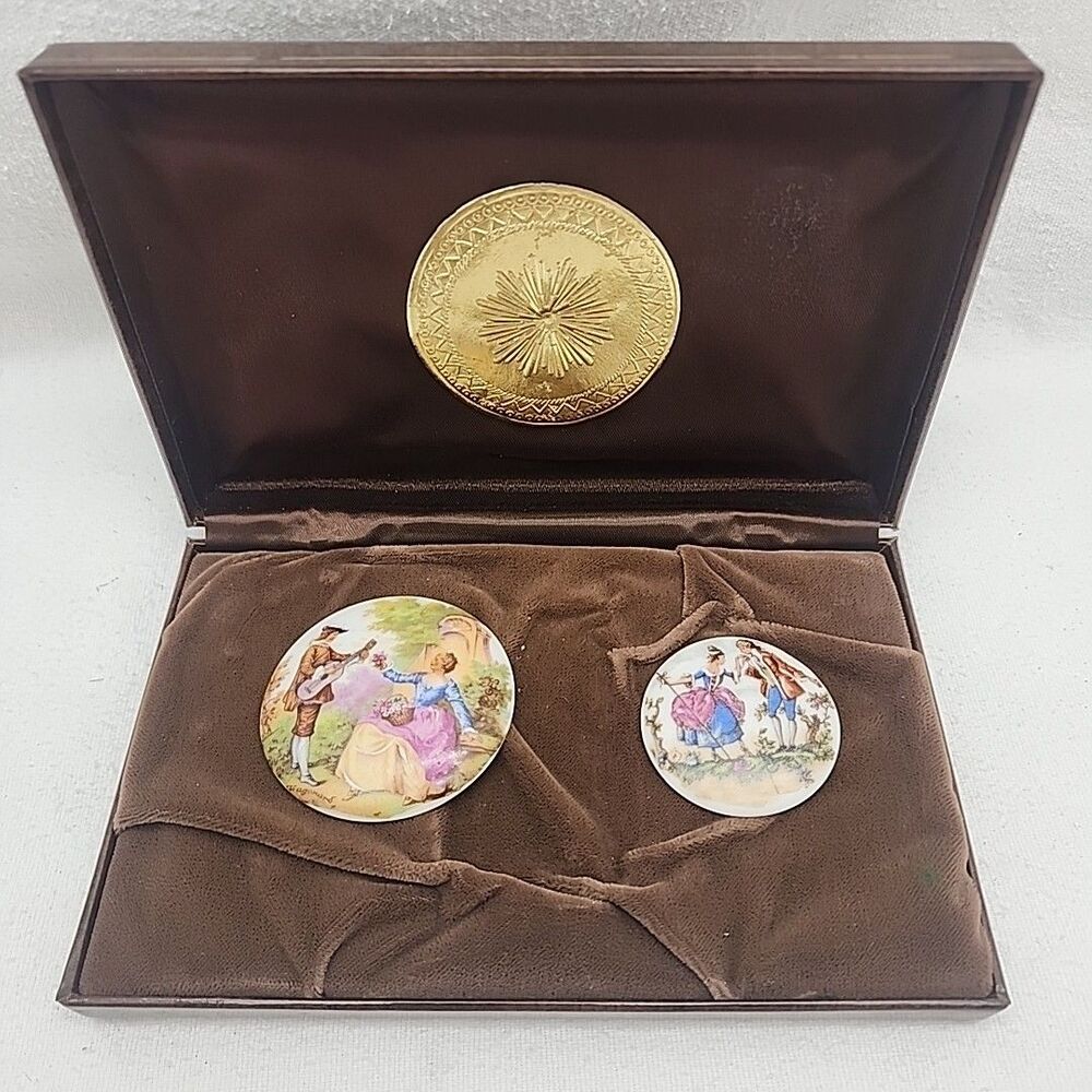 Limoge Hand Painted Victorian Courting Couple 1 Marked Gout De Ville & Box VTG